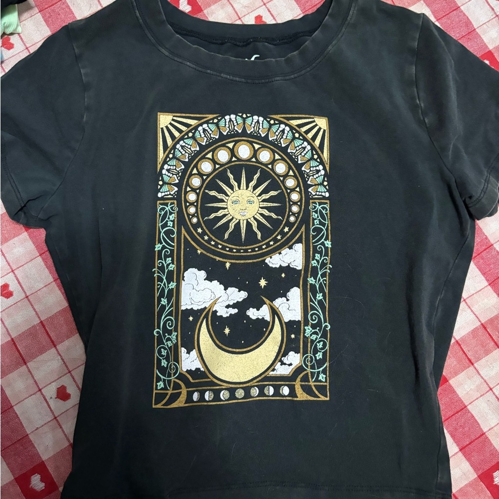 Hollister Black Crop Top with Celestial Design